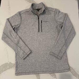Eddie Bauer Fleece Quarter Zip Pullover MockNeck Sweater Gray Mens LT Large Tall